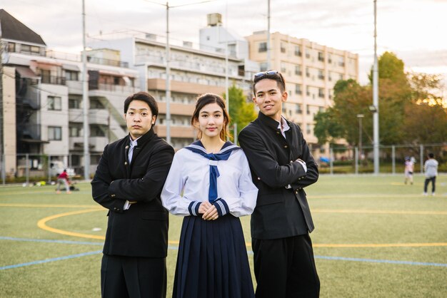 Japanese students meeting outdoors