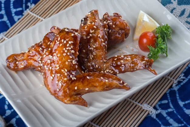 Japanese style chicken wing with sweet sauce.