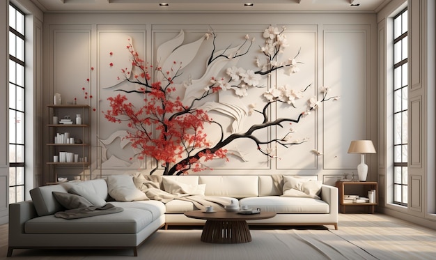 Японский стиль в светлых цветах в дизайне комнаты Выборочный мягкий фокус