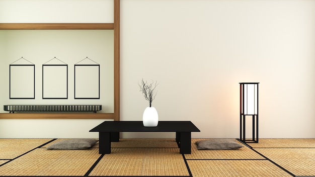 Japanese style - Room interior design. 3D rendering