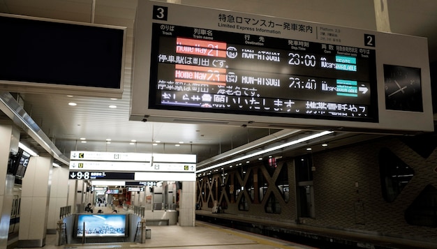 Photo japanese subway train system display screen for passenger information