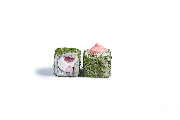 japanese sushi rolls isolated on white