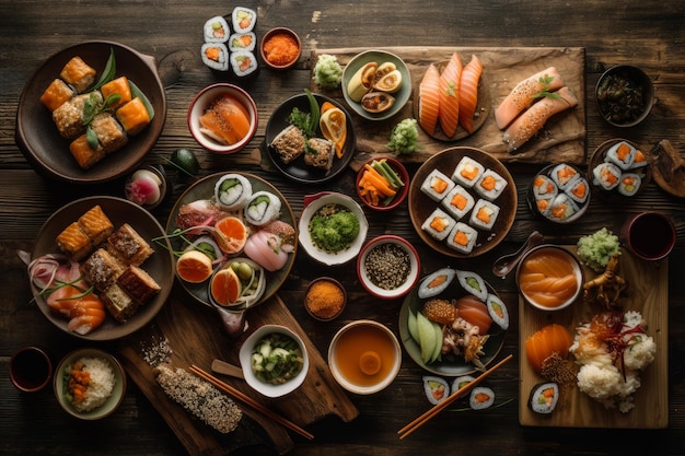 Japanese sushi top view Generate Ai