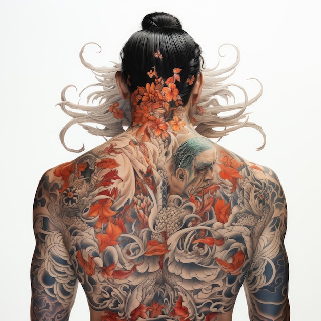 Photo japanese tattoo back tattoo design detailed