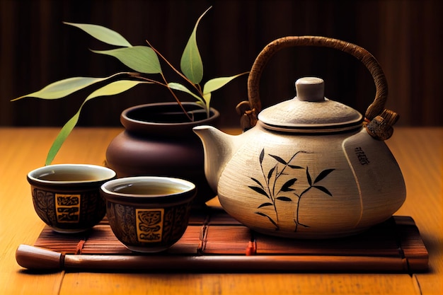 Japanese tea ceremony Teapot and cups