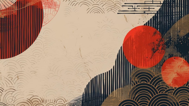 Японский шаблон современный Геометрический фон с линейными узорами Круг и квадратные элементы Дизайн макета в азиатском стиле