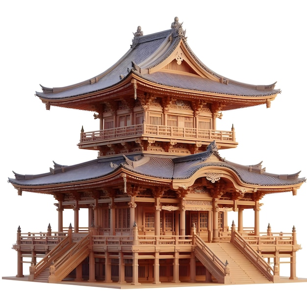 Foto illustrazione 3d di un tempio giapponese isolata su uno sfondo bianco puro