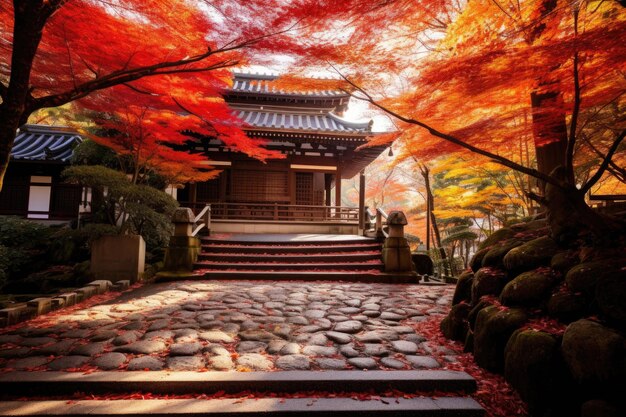 Японский храм в осенний сезон