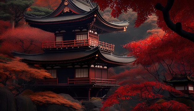 японский храм в лесу