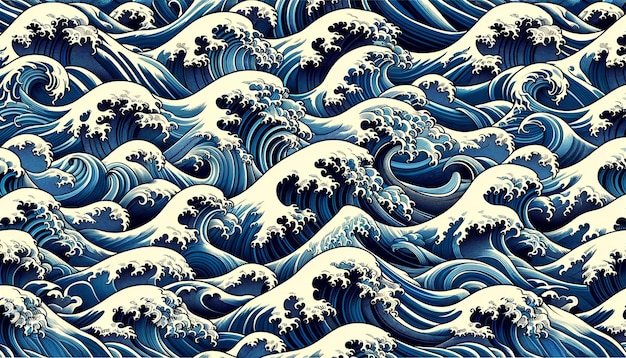 Japanese traditional blue ocean wave seamless pattern