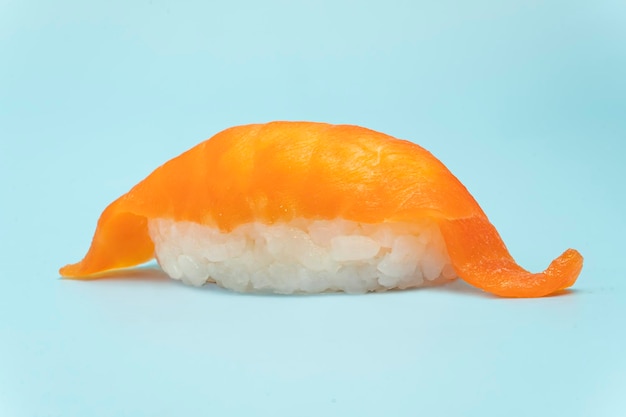 Japanese traditional cuisine sushi syake with orange slice of salmon isolated on white background asianfood