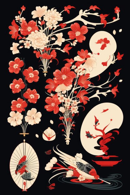 Иллюстрация японских традиционных элементов дизайна Generative ai