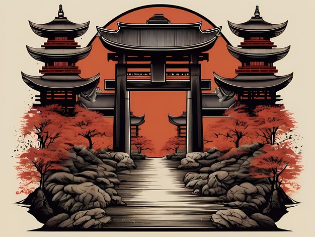 japanese traditional gates design vector