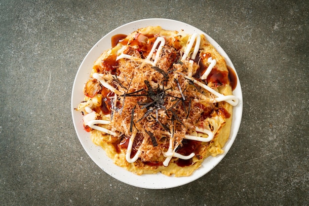 Japanese Traditional Pizza that called Okonomiyaki - Japanese food style