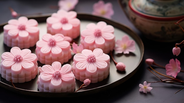 Foto dolci tradizionali giapponesi sakura marzipan