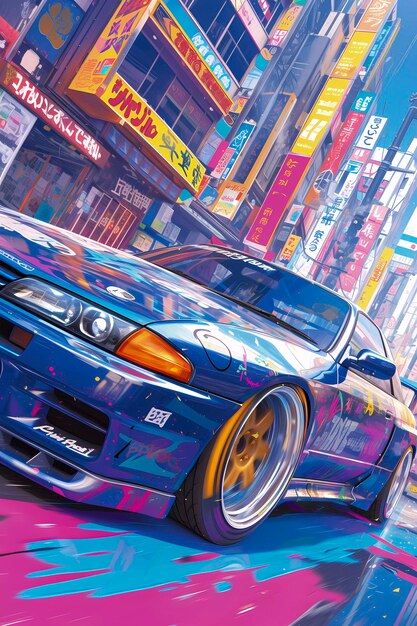 Japanese tuning car abstract anime poster art Generative AI