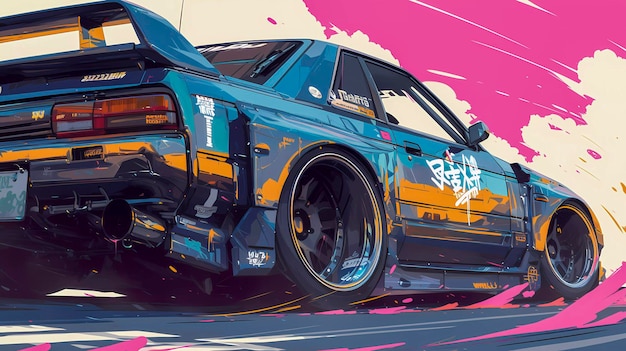 Japanese tuning car abstract anime poster art Generative AI