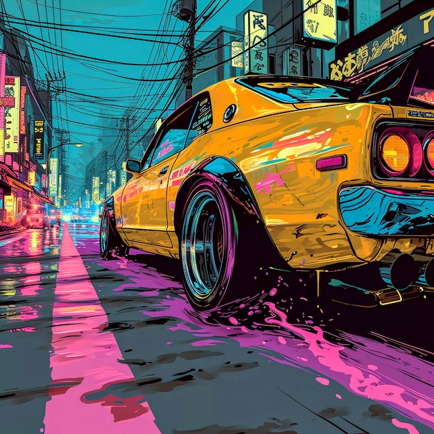 Photo japanese tuning car abstract anime poster art generative ai