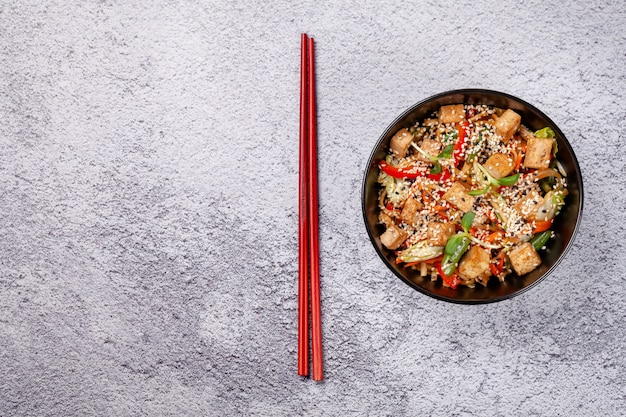 Japanese vegetarian noodles with tofu cheese.