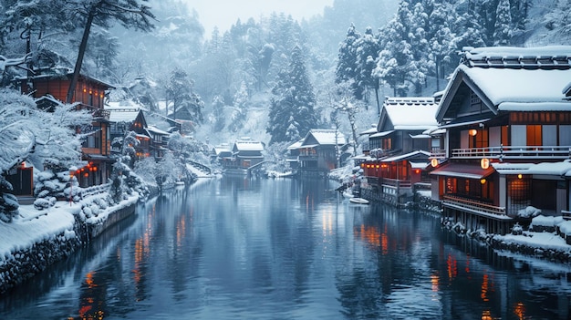 Japanese village in winter a blend of snow