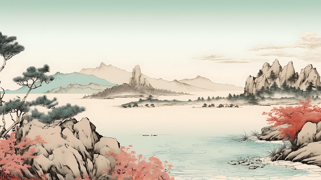 Japanese vintage of a landscape with beautiful colors