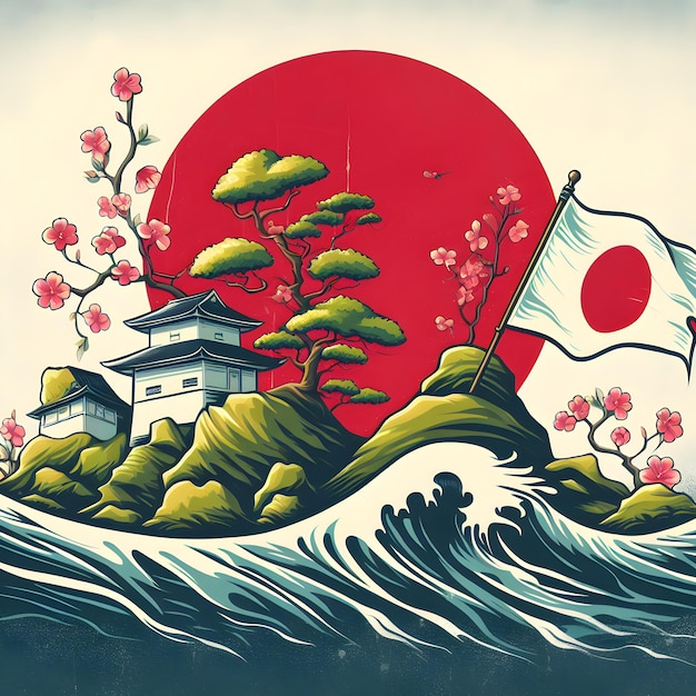 Photo japanese wallpaper waves vector flag