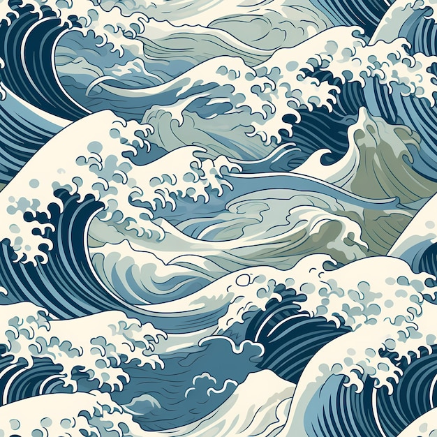 japanese wave flat design seamless pattern