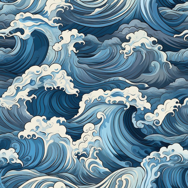 japanese waves illustration pattern