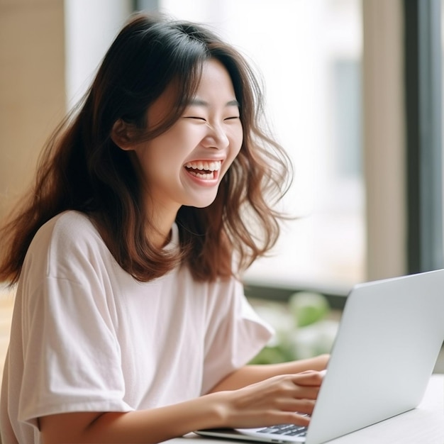 Japanese woman doing with laptop