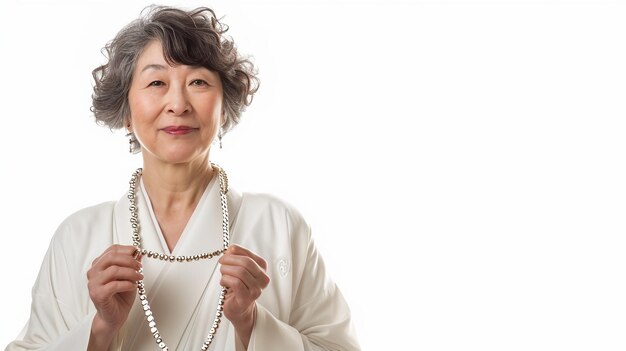 Photo japanese woman plays with necklace