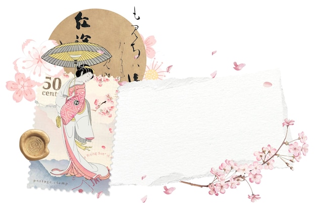 Japanese woman png sticker ripped paper collage transparent background