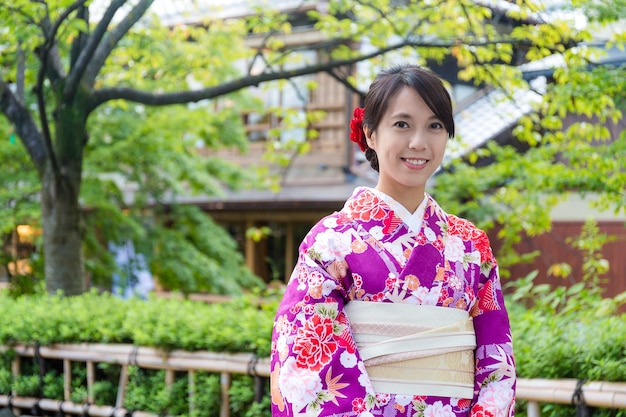 Japanese woman with kimono dressing