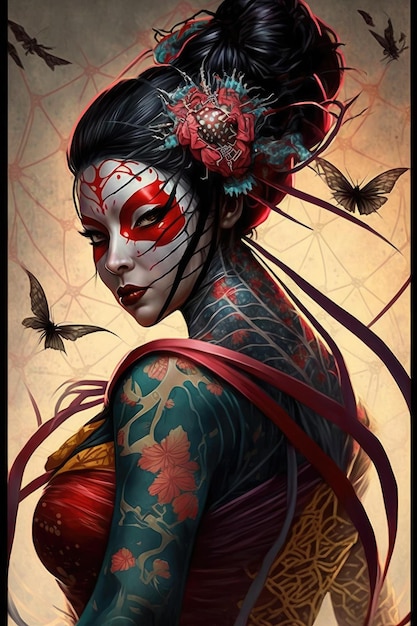 Premium Vector  Dark art japanese devil geisha girl tattoo hand