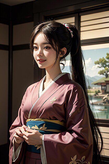 아름다운 기모노 절묘한 아름다움 바탕 화면 배경을 입고 일본의 젊은 아름다운 소녀 모델