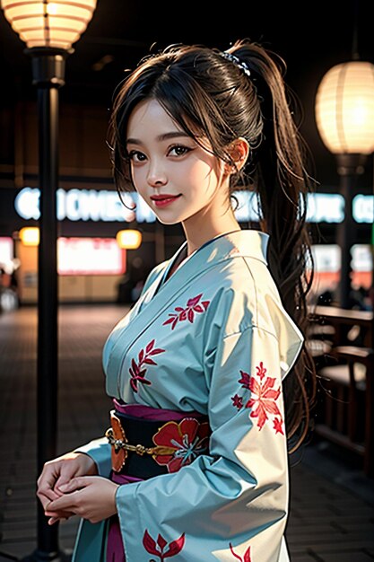 Японская молодая красивая девушка-модель в красивом кимоно изысканной красоты обои фон