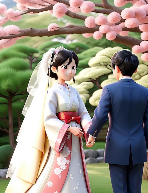 Photo japanese young couple getting married