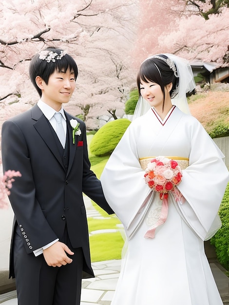 Japanese young couple getting married