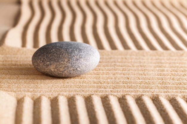 Japanese zen garden with stone in raked sand