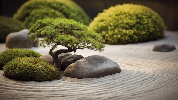 Japanese ZEN garden with stone in sandai generative