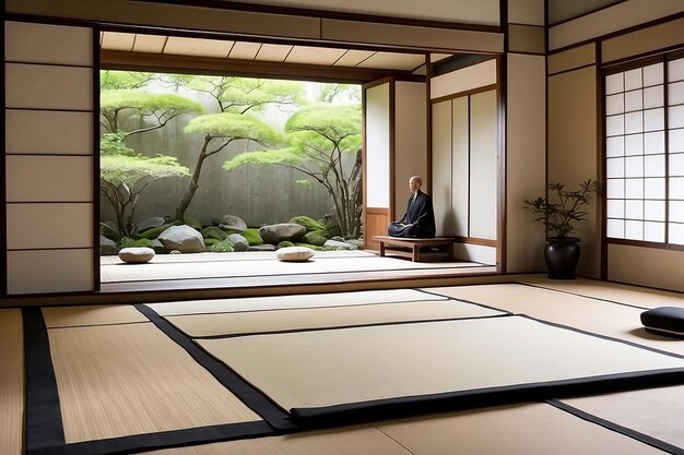 畳敷きの日本の禅瞑想空間