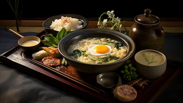 Japaneseinspired breakfast miso soup rice and grilled fish an artful culinary presentation