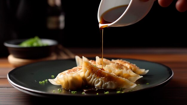 Japanesestyle fried gyoza falls into real Japanese sauce Generative AI