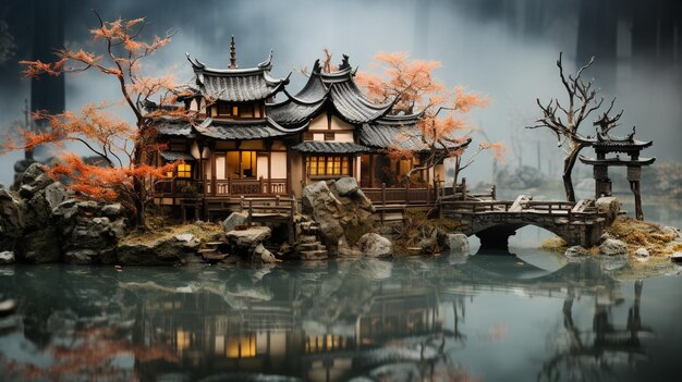 Japanesestyle tuin HD 8K wallpaper Stock Fotografie Afbeelding