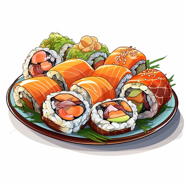 Japanize food fish sushi salmon rice modern food caviar flowers decoration maki