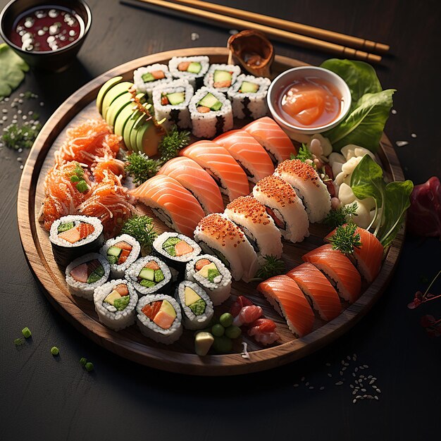 Japans eten sushi moderne koele kleuren vis zeevoedsel zalm rijst vers lekker