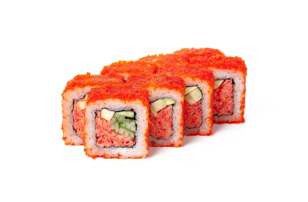 Japans eten sushi roll geïsoleerd op witte achtergrond close-up