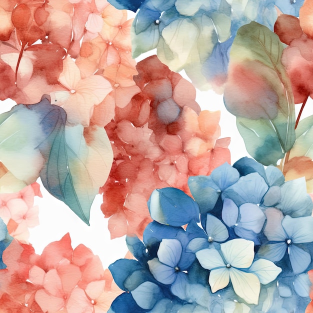 Japans geïnspireerd hortensia-waterverfpatroon voor naadloze ontwerpen
