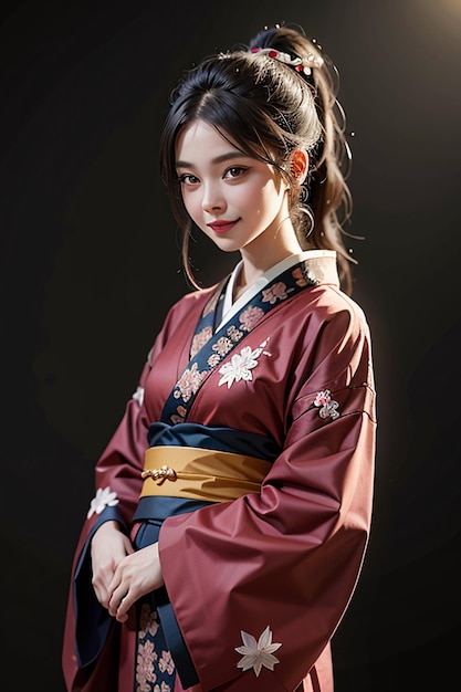 Japans jong mooi meisjesmodel dat mooie kimono uitstekende schoonheidsbehangachtergrond draagt