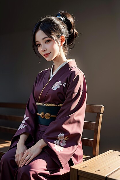 Japans jong mooi meisjesmodel dat mooie kimono uitstekende schoonheidsbehangachtergrond draagt