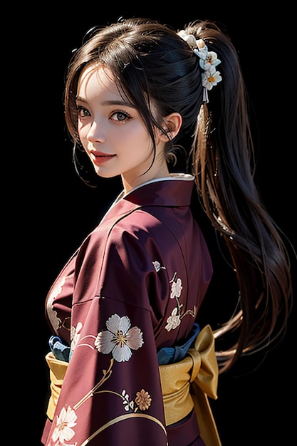 Japans jong mooi meisjesmodel dat mooie kimono uitstekende schoonheidsbehangachtergrond draagt